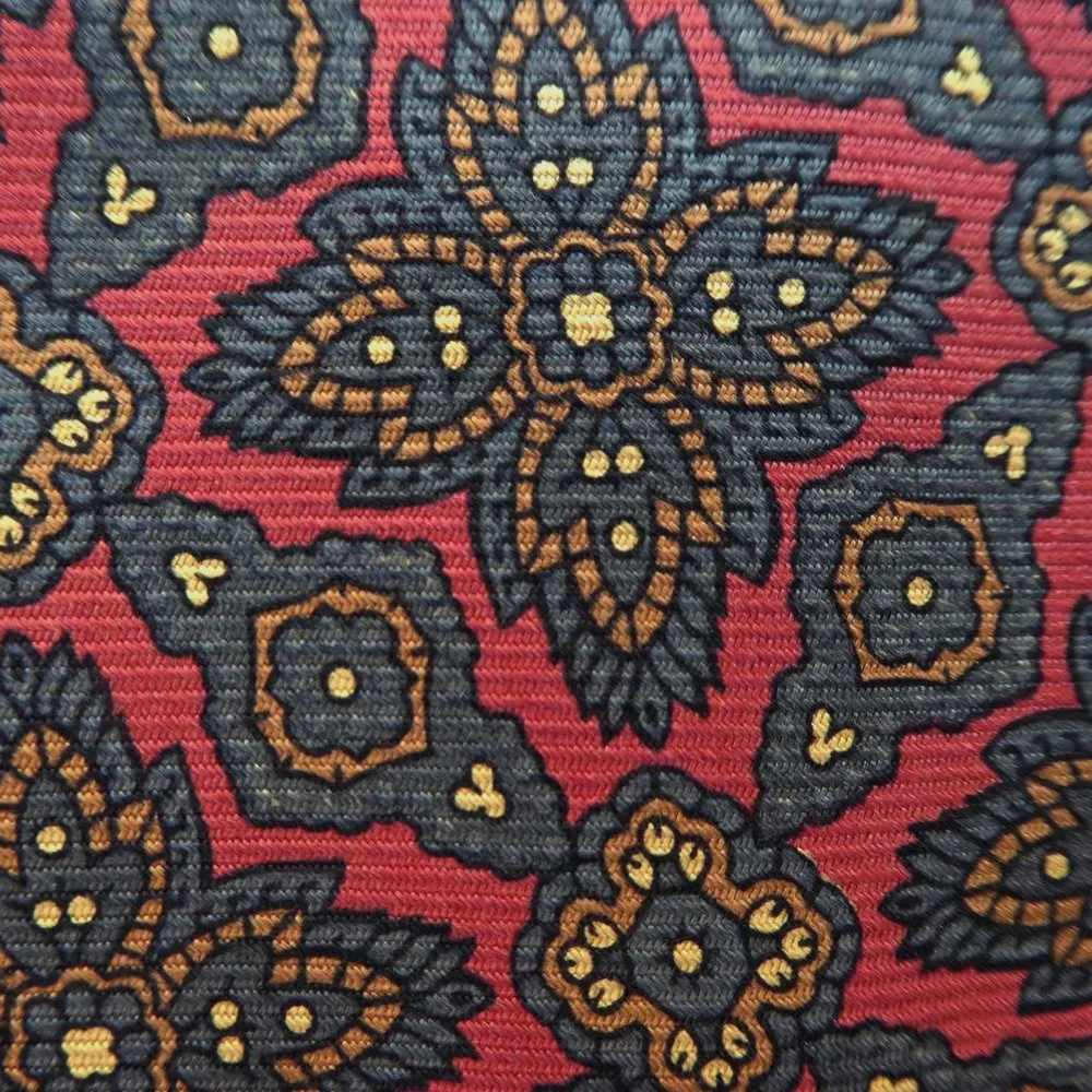 Vintage Burberrys of London Tie Mandala Floral Red Grey Yellow Gold 3.5 wide